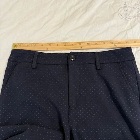 CAbi Womens 6 Keen Kick Flare Crop Pants Navy Blue Ponte Knit Button Ankle - Picture 8 of 12